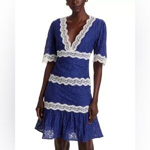 Area Stars Macy’s Alana Mini Dress Small Blue/White Lace